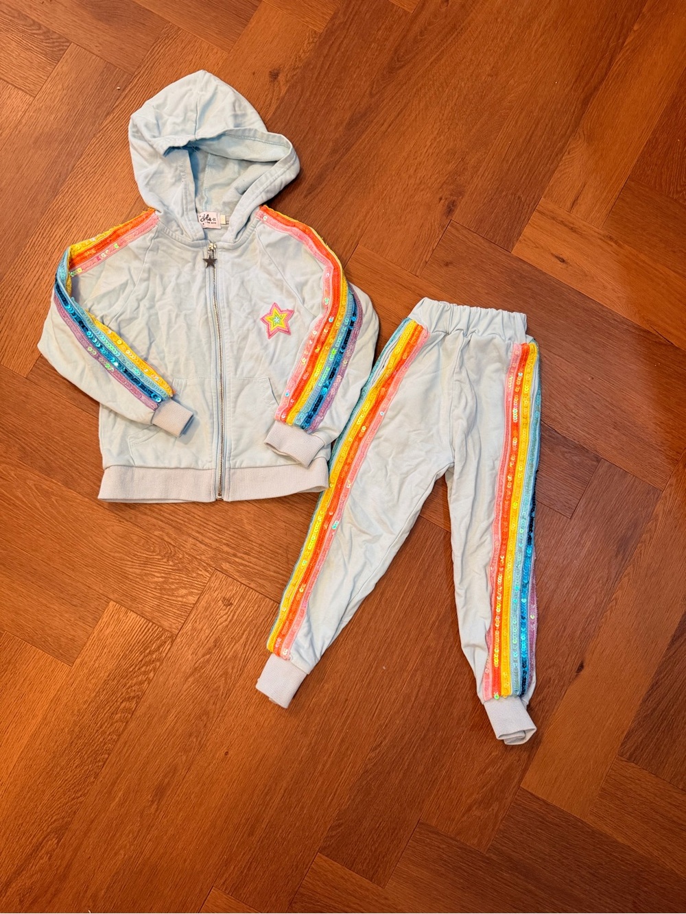 Lola + The Boys Girls Rainbow Sequin Star Tracksuit Set Hoodie & Joggers